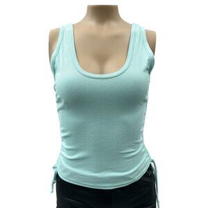 Freshman Sleeveless Rib Scoop Neck Tank Top Drawstring Side Light Blue Women S‎